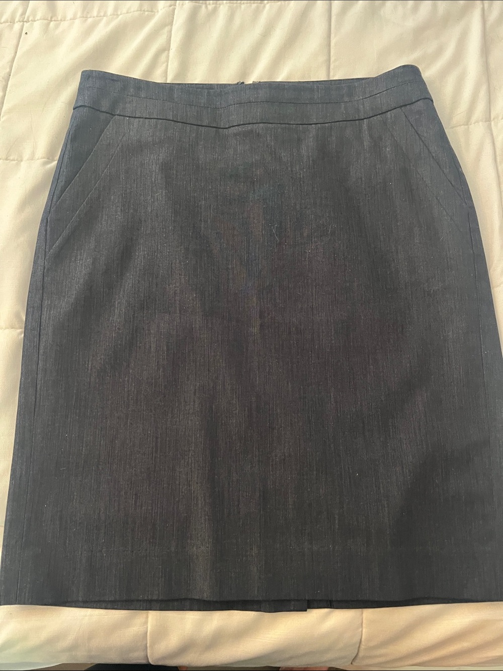 LOFT Navy Pencil Skirt with Subtle Pinstripe right above the knee